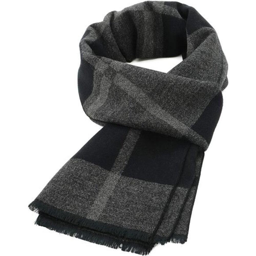 New American Trends Mens Winter Warm Long Soft Scarf Plaid Tassel Scarf for Men